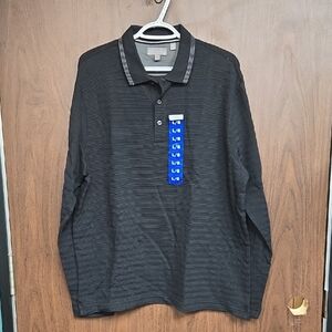 Ted Baker Size L Black Long Sleeved Cotton Polo Shirt